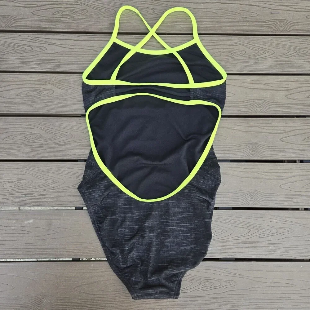 TYR Durafast Women Sandblasted Trinityfit Black/neon Swim SZ 30 New
